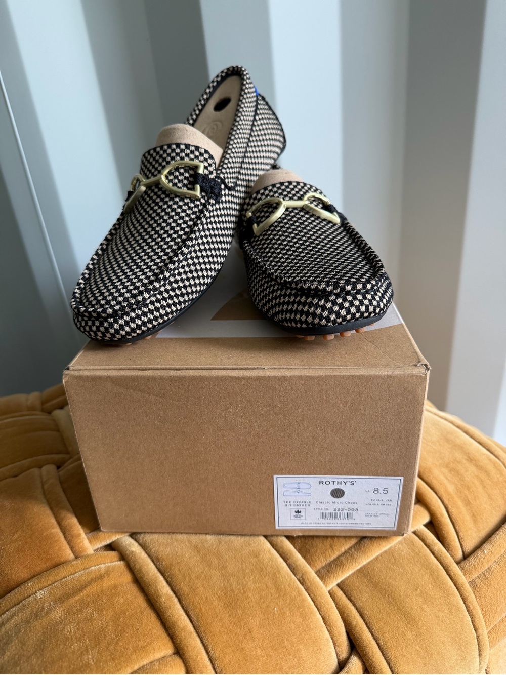 NIB Rothy’s Double Bit Driver Classic Micro Check Loafers 8.5 - Picture 2 of 8